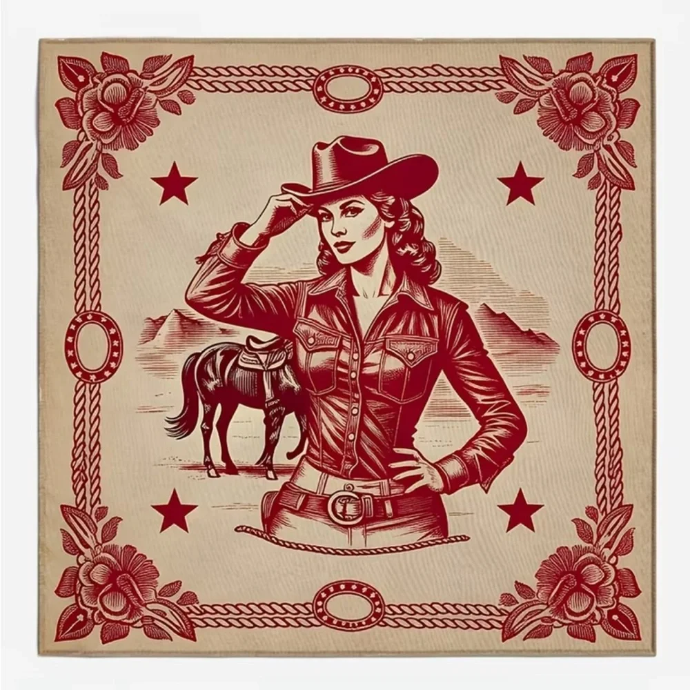 Western Cowgirl Bandana Scarf Red Vintage Style 35”